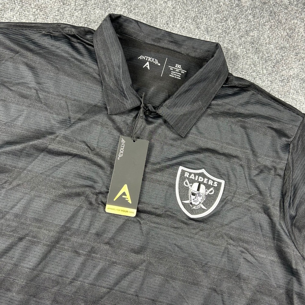 Antigua Polo Shirt Mens 2XL Black Las Vegas Raiders Compass NFL Golf Top NEW